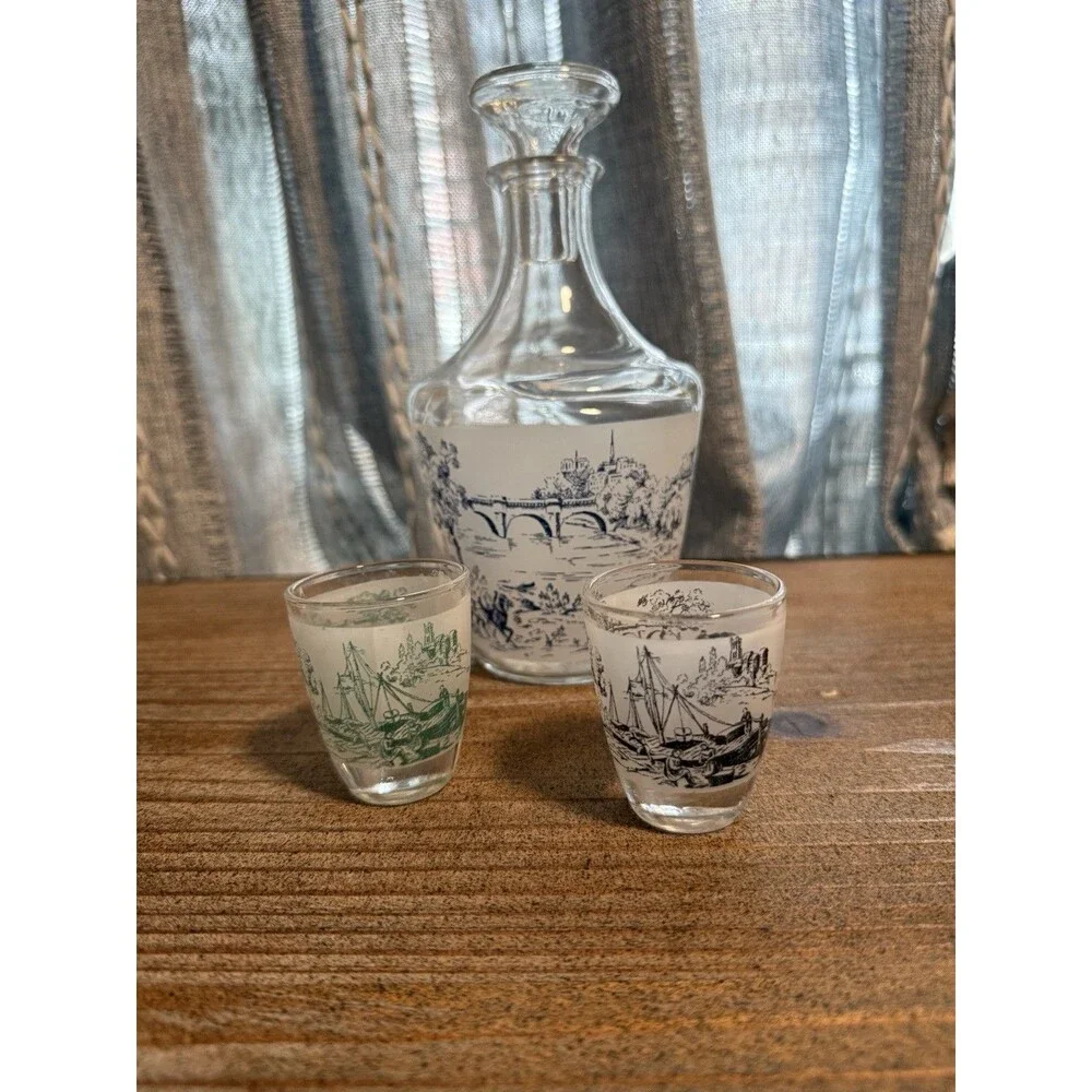 1950's Liqueur Service Verrerie Cristallerie D’Arques France Decanter